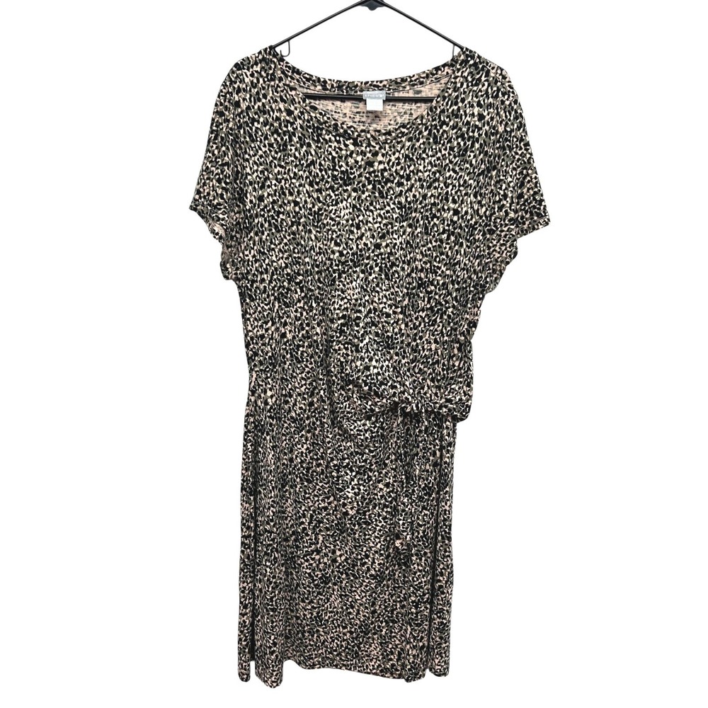 Leopard Print Stretch Shirt Dress Chicos 3 16/18‎ Animal Print Resort Vacation